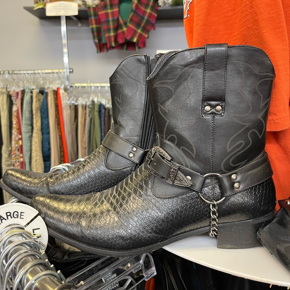Enzo Black Embossed Western Boots